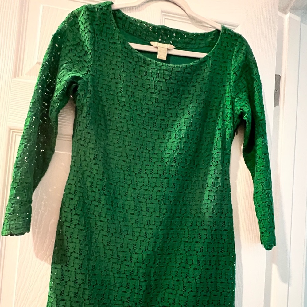 Banana Republic Green Sheath Dress Long Sleeve Bateau